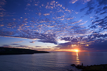 Sunset over Porthmeor Beach in St. Ives, Cornwall, England, United Kingdom, Europe