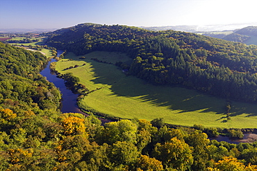 Autumn view north over Wye Valley from Symonds Yat Rock, Forest of Dean, Herefordshire, England, United Kingdom, Europe