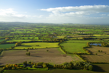 View of Shropshire countryside from the top of Lawley, Shropshire Hills, Shropshire, England, United Kingdom, Europe