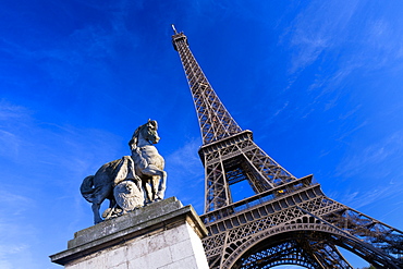 Horse sculpture on Lena Bridge near to Eiffel Tower in Paris, France, Europe