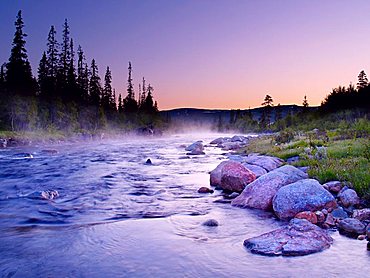 Luru River, ground mist, Nord-Trøndelag, Norway, Scandinavia, Northern Europe