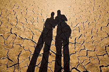 Parched earth and shadows, Sossusvlei, Namibia, Africa