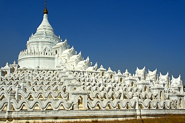 White Hsinbyume Paya against the blue sky Mingun Mandalay Burma