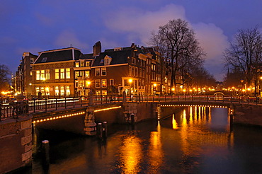 Amsterdam North Holland Netherlands evening at the Leidsegracht canal