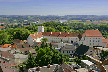 View from the clock tower over the center of the town Enns and to the palace of Ennsegg Upper Austria