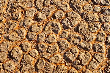 Broken surface of a salt and clay pan, In Tehak region, Acacus Mountains or Tadrart Acacus range, Tassili N'Ajjer National Park, Algeria, Sahara, North Africa