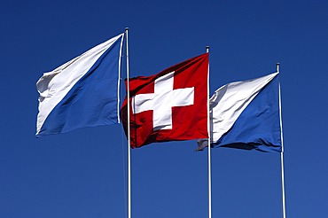 Flags of Switzerland and the Canton Zurich, Zurich, Switzerland