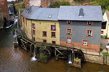 Mill museum Hackenberger Muehle, water mill complex of three staggered mills, Saarburg, Rhineland-Palatinate, Germany, Europe