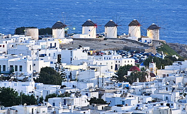 Windmills, the landmark of Mykonos, Cyclades, Greece, Europe