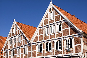 House end of an old timber framed house, Altes Land Area near Hamburg, Lower Saxony, Germany