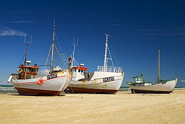 Fishing boats lying on the beach in Loekken, Jutland, Denmark