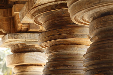 Turned stone pillars, Kesava Temple, Keshava Temple, Hoysala style, Somnathpur, Somanathapura, Karnataka, South India, India, South Asia, Asia