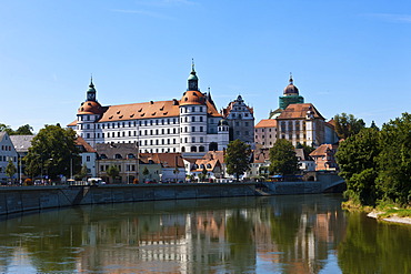 View across the Danube river, Schloss Neuburg castle, Neuburg an der Donau, Bavaria, Germany, Europe