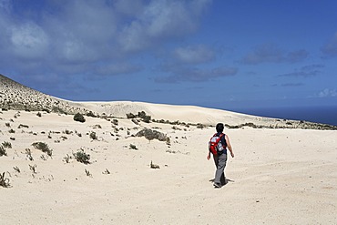 Hiker in El Jable , Jandia , Fuerteventura , Canary Islands