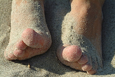 Children feets at the beach