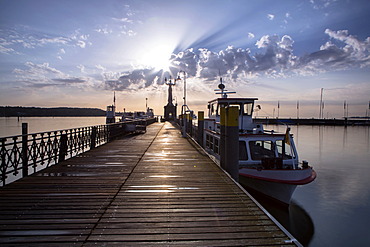 Morning light in the harbor of Konstanz with Imperia and ships, Lake Constance, Baden-Wuerttemberg, Germany, Europe, PublicGround