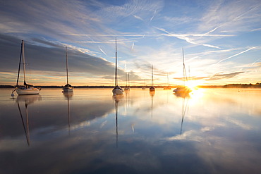 Early morning, boats on Lake Starnberg near Tutzing, Bavaria, Germany, Europe, PublicGround