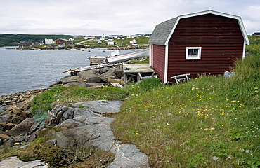 Fishing cabin at Red Bay the old basque whaling station, Red Bay National Historic Site of Canada, Labrador