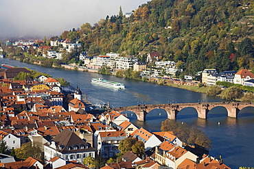 Historic centre of Heidelberg with Old Bridge and Neckar River, view from the Heidelberg Castle, Baden-Wuerttemberg, Germany, Europe