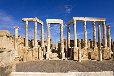 Ruins of the ancient theatre of Leptis Magna, Libya, North Africa