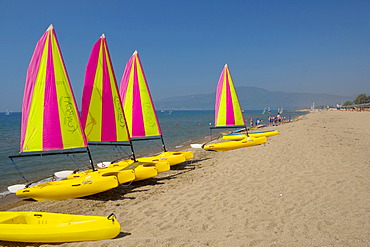 Sailing-boats, club, San Augustino Resort, beach, Peloponnese, Greece