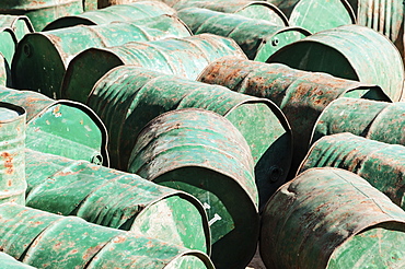 Green metal barrels