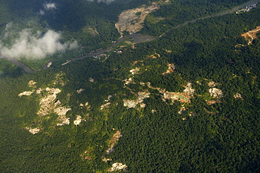 Illegal gold mines in rainforest, ChocÃ³ Department, Colombia, South America