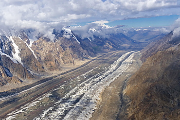 Aerial view over the Central Tian Shan Mountain range, Border of Kyrgyzstan and China, Kyrgyzstan, Asia