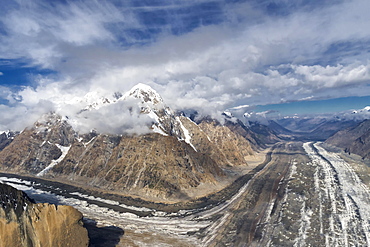 Aerial view over the Central Tian Shan Mountain range, Border of Kyrgyzstan and China, Kyrgyzstan, Asia