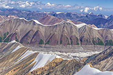 Aerial view over the Central Tian Shan Mountain range, Border of Kyrgyzstan and China, Kyrgyzstan, Asia