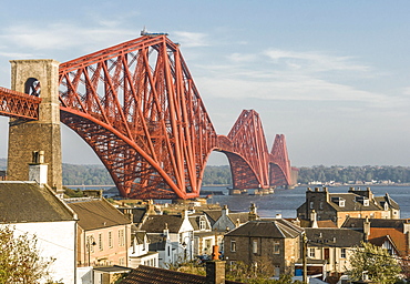 North Queensferry with Forth Bridge across the Firth of Forth, Scotland, United Kingdom, Europe