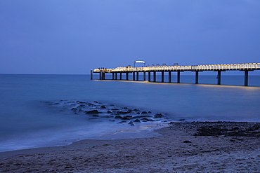 Illuminated pier, Niendorf, Baltic Sea, Timmendorfer Strand, Lübeck Bay, Schleswig-Holstein, Germany, Europe