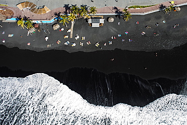 Surf, bathing people on black lava beach, Puerto Naos, La Palma, Canary Islands, Spain, Europe