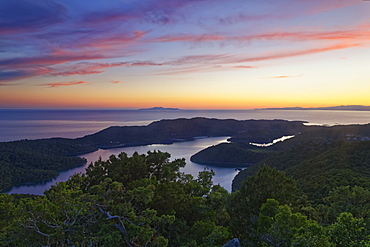 Sunset from the view point Montokuc in the national park Mljet, island Mljet, Dubrovnik-Neretva, Dalmatia, Croatia, Europe