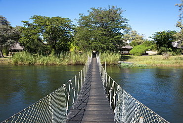 Suspension bridge over the Okavango River, Mobola Lodge, Rundu, Namibia, Africa
