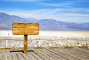 Lowest point in North America, Badwater Basin sign, Death Valley National Park, California, USA, North America