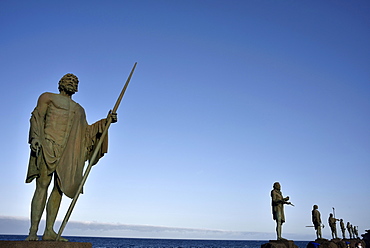 Statues of Guanchen Kings on the Candelaria Promenade, Mencey statues, Tenerife, Canary Islands, Spain, Europe