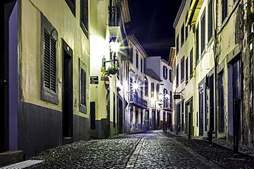 Illuminated street  at night, Funchal, Madeira, Portugal, Europe