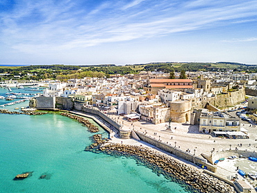 View with historic Aragonese castle, Otranto, Apulia, Italy, Europe