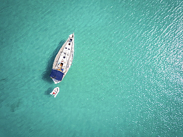 White yacht landing on Adriatic Sea, Ortanto, Italy, Europe