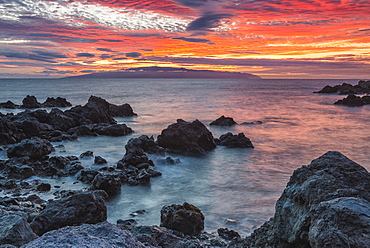 View of La Gomera, sunset, Playa de San Juan, Tenerife, Spain, Europe