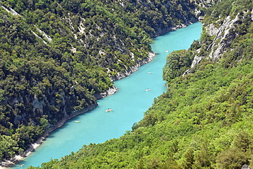 Boats at the mouth of Verdon Gorge, Provence-Alpes-Côte d'Azur, France, Europe