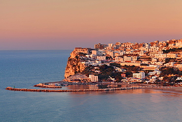 Peschici at sunset, Gargano, Foggia, Apulia, Italy, Europe