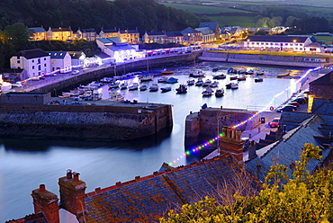 Port at dusk, Porthleven, Cornwall, England, United Kingdom, Europe