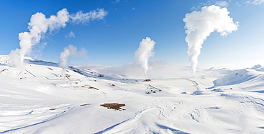 Rising steam, Hverarond, also Hverir or Namaskard, geothermal area, North Iceland, Iceland, Europe