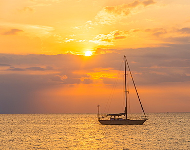 Sunrise, sailboat in the sea, Lovina Beach, Bali, Indonesia, Asia