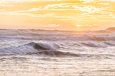 Sunset over the sea, Sandfly Bay, Dunedin, Otago Peninsula, Southland, New Zealand, Oceania