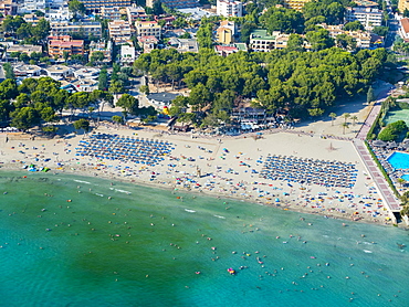 Aerial photograph, view of bay and beach of Peguera, Mallorca, Balearic Islands, Spain, Europe