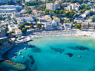 Aerial photograph, view of bay and beach of Peguera, Mallorca, Balearic Islands, Spain, Europe