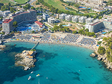 Aerial photograph, view of bay of Camp de Mar, beach, Mallorca, Balearic Islands, Spain, Europe